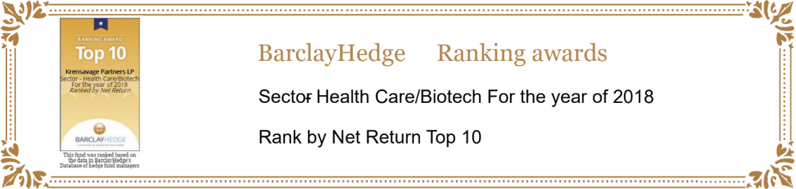 BarclayHedge Ranking awards : Sector Health Care/Biotech For the year of 2018, Rank by Net Return Top 10