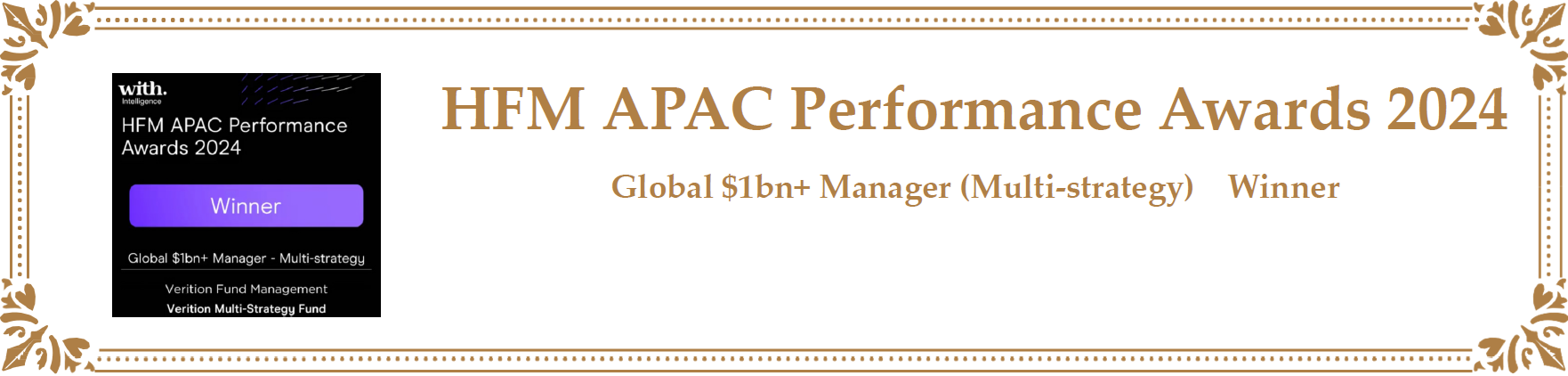 HFM APAC Performance Awards 2024 : Global $1bn+ Manager (Multi-strategy) - WINNER